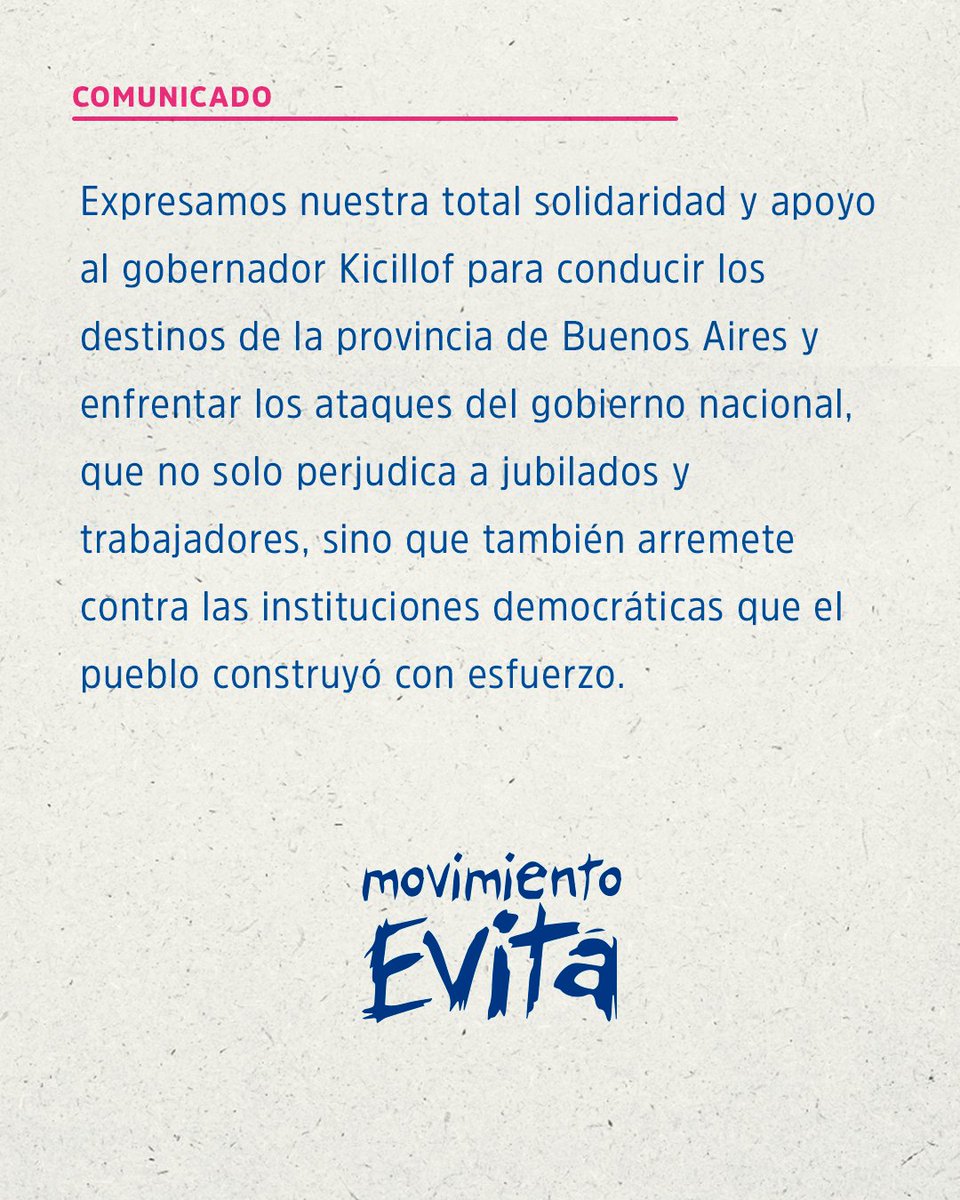 Repudiamos las declaraciones de <a href="/JMilei/">Javier Milei</a>  exigiendo la renuncia de <a href="/Kicillofok/">Axel Kicillof</a> y amenazando con intervenir la PBA. Es una grave amenaza institucional.
Apoyamos al gobernador Kicillof ante los ataques del gobierno.
