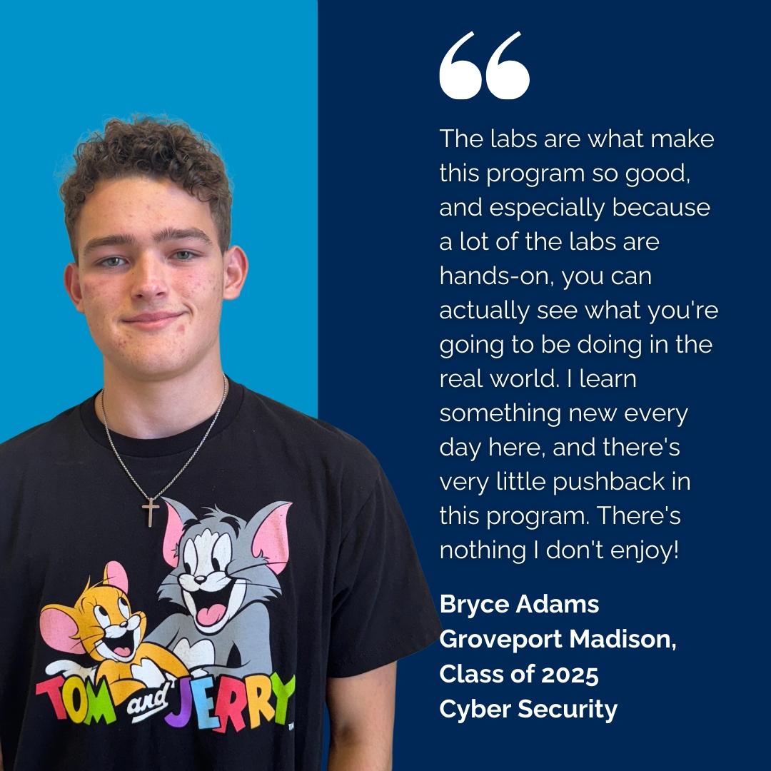 For Bryce, the Cyber Security satellite program is all about hands-on learning and real-world experience. The labs have helped him build skills he’ll use in the future while discovering his passion for the field.

EastlandFairfield.com/apply

#YourFutureOurFocus