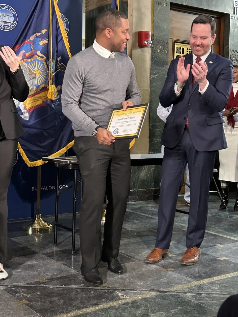 "From arts and business to education, faith, and community service, these honorees represent the best of Buffalo." Quoted by Mayor Chris Scanlon after awarding the Black History Month candidates; including the award for Youth Leadership being received by head coach Jason Rowe!