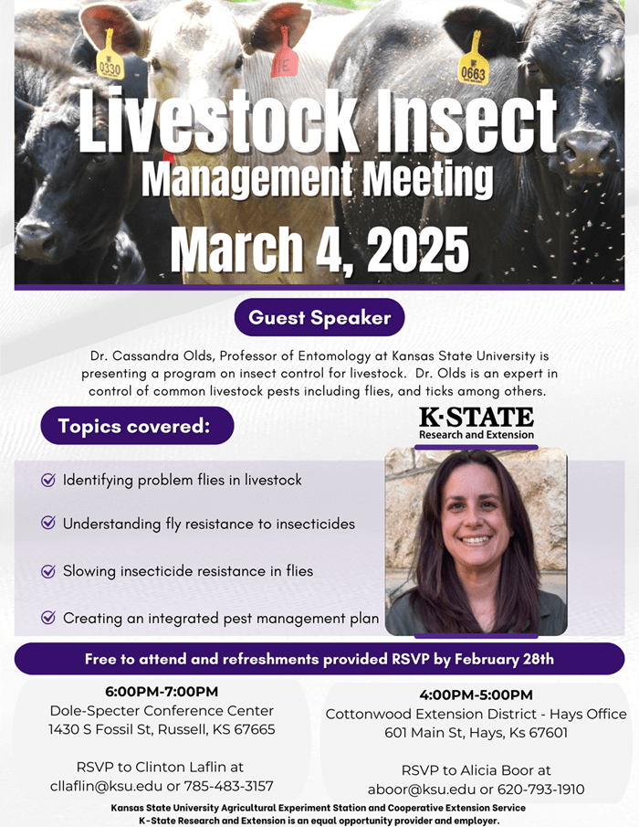Join us for Livestock Insect Management Meeting – March 4, 2025! RSVP today
<a href="/CottonwoodExt/">Cottonwood Extension District</a> <a href="/KStateWKREC/">WKREC</a>