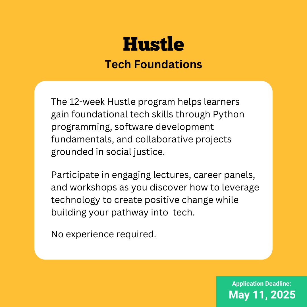 hackthehood's tweet image. 🚀 Applications are now open for our Summer 2025 Hack the Hood programs!
Join Hustle, Build, or Hustle 2.0 and gain the skills you need to launch your tech career. Whether you're a beginner or looking to level up, we’ve got the perfect program for you!
hackthehood.org/programs