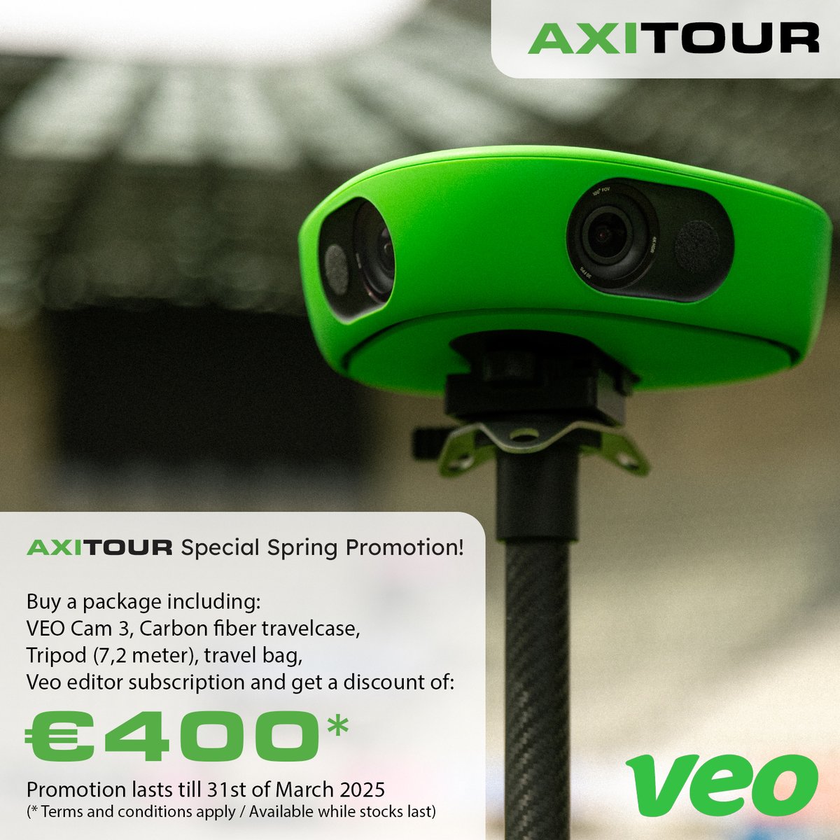 🏆 Special VEO Spring promotion! 🏆

At Axitour, we now offer a very special promotion for the VEO sports camera system, lasting till the end of March!

We can now give a €400 discount on the set described in the image.

Interested? Get in touch!

axitour.nl/contact/