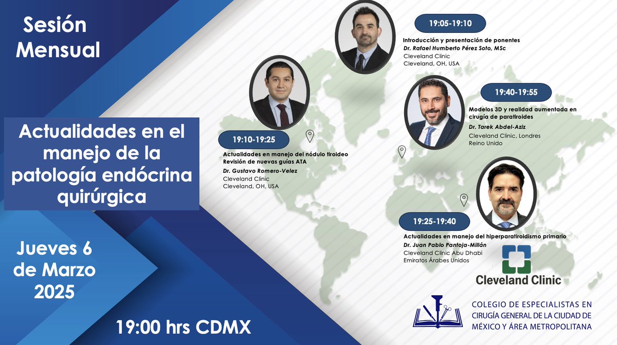 Sesión de marzo 🌐 - mailchi.mp/1e4d58b1c710/s…. Últimos avances en cirugía endocrina: cáncer de tiroides, tumores suprarrenales, técnicas mínimamente invasivas y más. #CirugíaEndocrina #ActualizaciónMédica