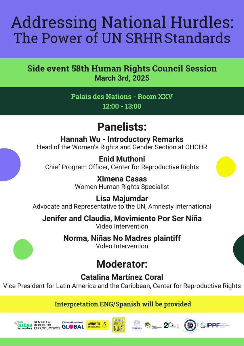 📢 #HRC58
On March 3rd, we will participate in the panel: "Addressing National Hurdles: The Power of UN SRHR Standards", a key space to discuss how UN standards strengthen sexual and reproductive rights.
📍Geneva, Switzerland
🗣️ Interpretation ENG/Spanish will be provided.
