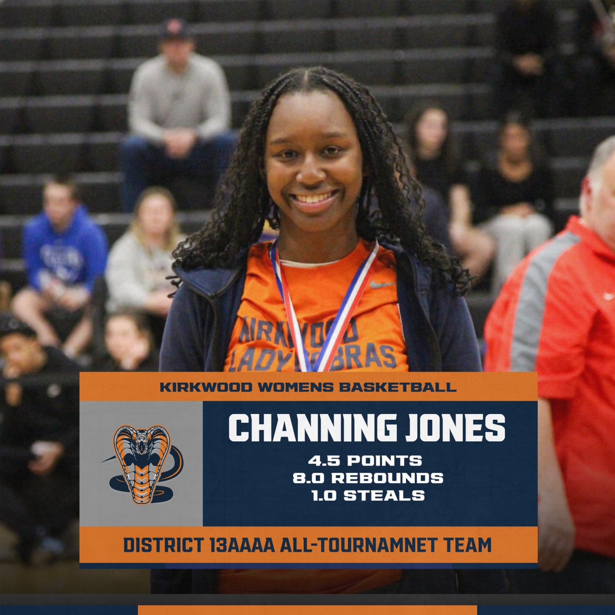 Kirkwood Women's Basketball (@kirkwoodwbb) on Twitter photo Channing Jones returned to the district tournament with a chip on her shoulder and performed! She dropped a season high 12 rebounds in the Lady Cobras win over Springfield in the consolation game victory! Channing averaged 4.5 pts , 8 rebs, and 1 steal per game! <a href="/ChanningJ2027/">Channing Jones</a> Channing Jones returned to the district tournament with a chip on her shoulder and performed! She dropped a season high 12 rebounds in the Lady Cobras win over Springfield in the consolation game victory! Channing averaged 4.5 pts , 8 rebs, and 1 steal per game! <a href="/ChanningJ2027/">Channing Jones</a>