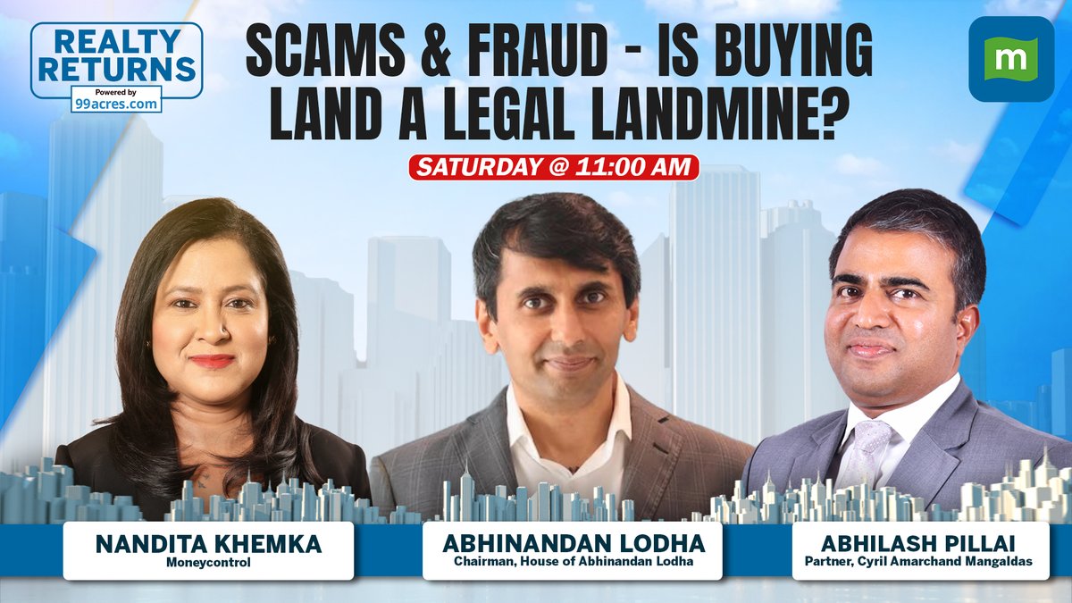 moneycontrolcom's tweet image. #RealtyReturns | Before buying land, ensure you're not falling into scams and legal traps that could cost you crores! 💸 

Learn the essential tips to protect your investment in the latest episode of Realty Returns. 🏡

Join @iNandita13 &amp;amp; Abhinandan Lodha, Chairman,…