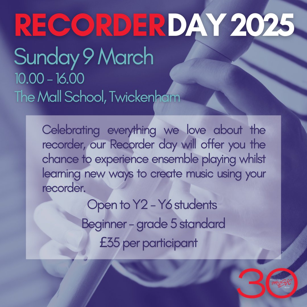 Keyboard Day may be fully booked, but there's still time to sign up for RMT Recorder Day! 
To register, please visit our website here: richmondmusictrust.org.uk/site/ensembles…