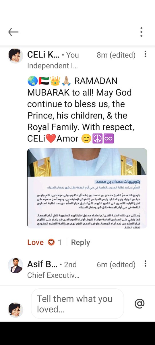 celikindred's tweet photo. @HamdanMohammed @groupfazza 🌏🇦🇪👑🙏🏼 RAMADAN KAREEM to all! May we share our generosity &amp; compassion for a caring &amp; peaceful world! ☮️♾️ https://t.co/VenfCGYjCM