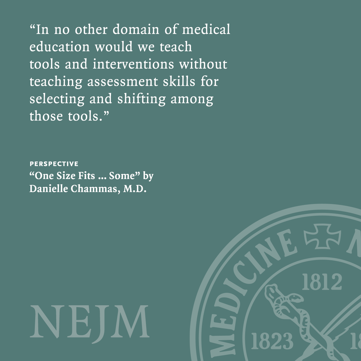 NEJM's tweet photo. Watching a patient’s family respond adversely to the stock communication tools an intern deploys, a palliative care consultant draws on her training in psychiatry to add nuance to those tools. 

Read the Perspective “One Size Fits … Some” by Danielle Chammas, MD (@ChammasDani): https://t.co/BeT2Z7Wgwq