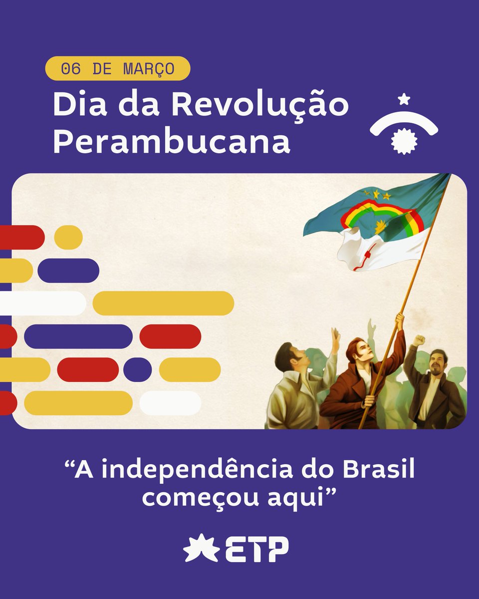 etpcursos's tweet photo. Há 208 anos iniciava aqui em Pernambuco um dos principais movimentos republicanos da história do Brasil. ☀

O Dia da Revolução Pernambucana, hoje, é a nossa celebração à relevância histórica que Pernambuco tem no cenário do Brasil independente. 🇧🇷

Viva Pernambuco! 💜 https://t.co/IsTxlk2nOp