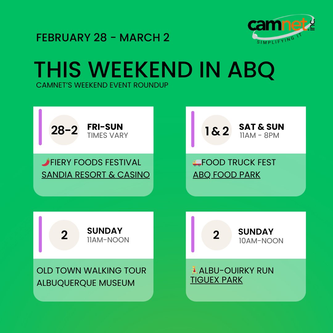 CamNet_Inc's tweet photo. 🌟 CamNet's Weekend Roundup 🌟

Hello, CamNet community! March is almost here, and we’ve gathered the best events happening in Albuquerque, Denver, and Phoenix from February 28th to March 2nd. Don’t miss out on the fun!

#CommunityEvents #Albuquerque #Denver #Phoenix https://t.co/LJMuqXqtwt
