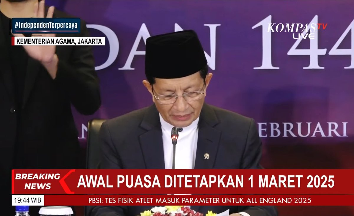 ✅ RESMI : Berdasarkan hasil sidang isbat malam ini, 1 Ramadhan 1446 H di Indonesia jatuh pada 1 Maret 2025. 🌙

Marhaban ya Ramadhan.. 🤲🏾