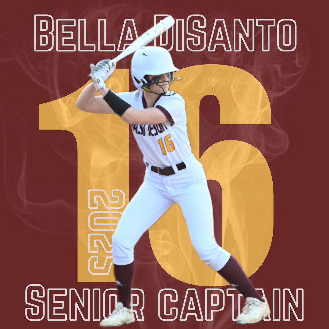 #16 Bella DiSanto is our 4th Captain. Bella has been on varsity since freshman year. She is a primary outfielder and brings an uplifting vibe to the team. Bella shows her leadership with her words and always has a positive attitude. Excited to see what Bella will do this season!