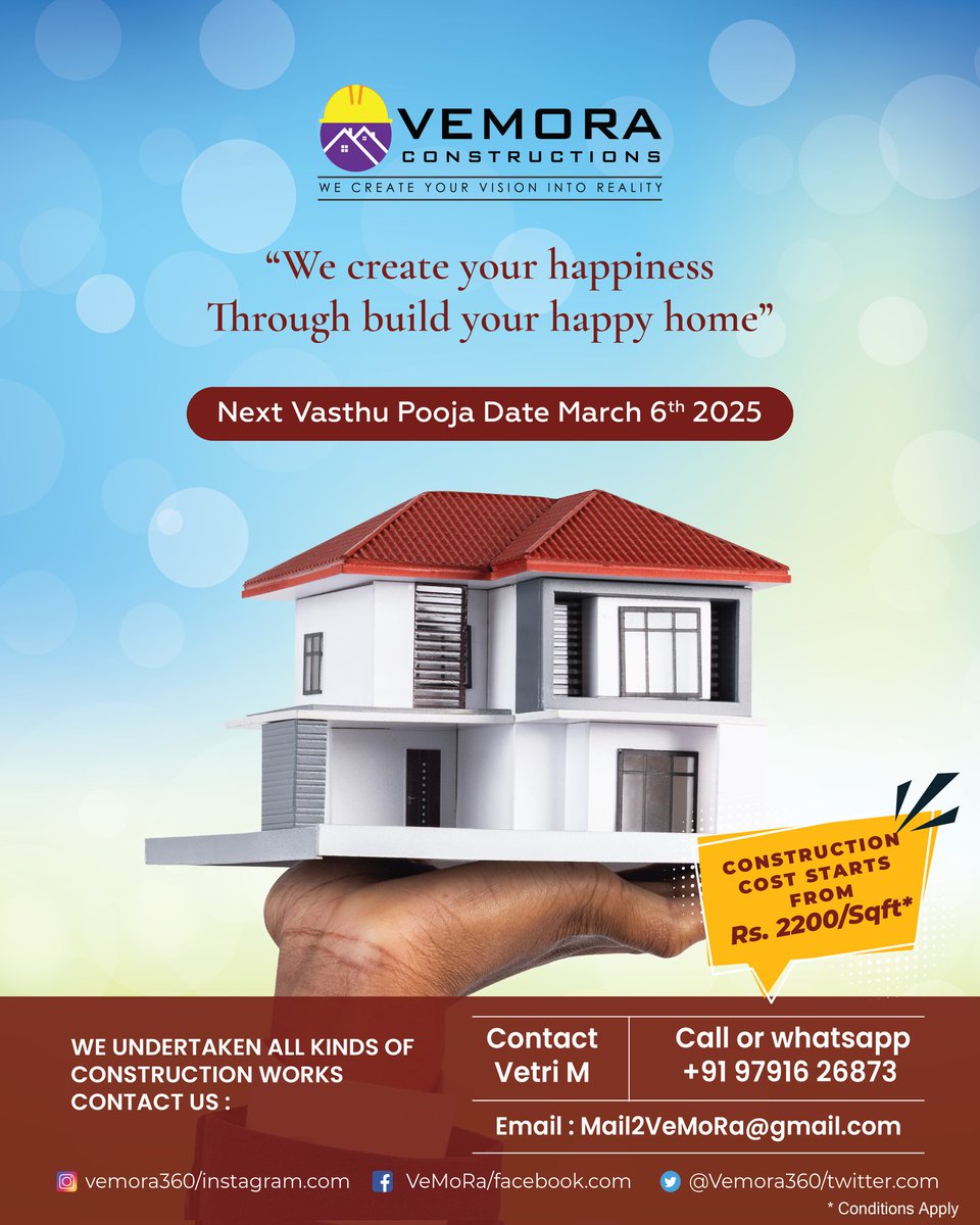Vemora360's tweet photo. #Coimbatore #Construction #Home
Contact : 9791626873 https://t.co/Izko9PvZqM