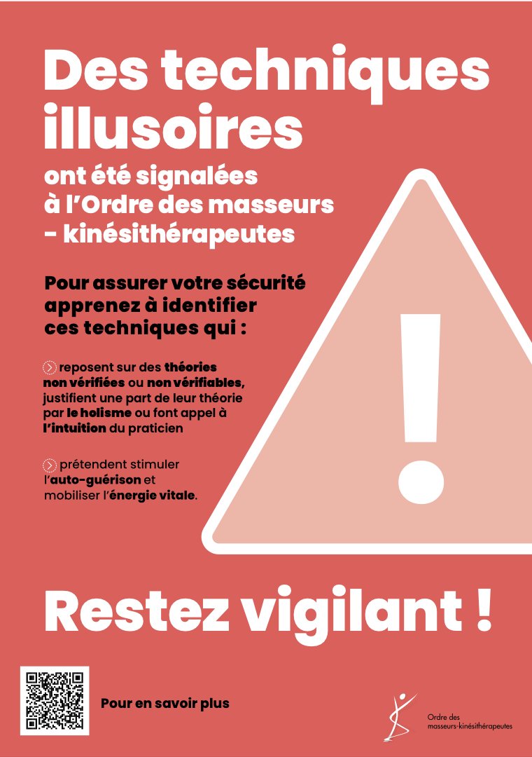 2 nouvelles pratiques charlatanesques le tableau des techniques illusoires de <a href="/cnomk/">Ordre des masseurs-kinésithérapeutes</a>  déjà répertoriées par <a href="/Miviludes_Gouv/">Miviludes</a> : le "féminin sacré" technique aux prétentions "énergétiques" et les "constellations familiales" méthode bidon de psychogénéalogie ordremk.fr/je-suis-kinesi…