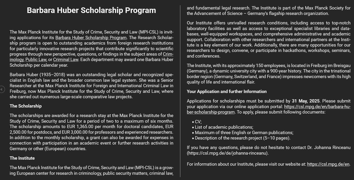 No post today, but we wanted to draw your attention to the opportunity to apply for the Barbara Huber Scholarship at the Max Planck Institute for Crime, Security and Law Freiburg. Details here: csl.mpg.de/en/barbara-hub…