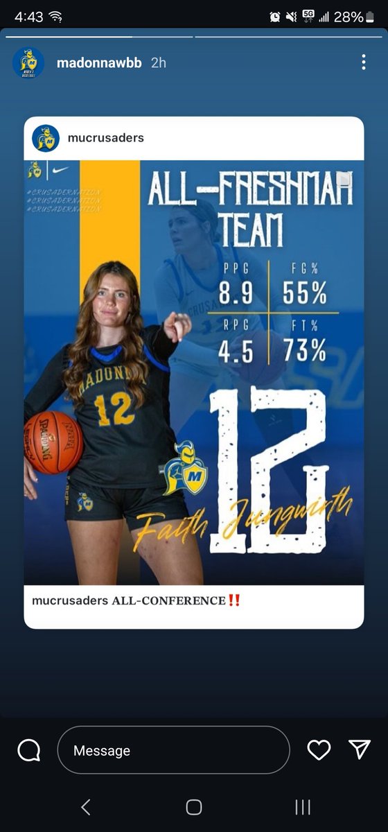 Congrats kid.  This kid is tough as nails. Played the last 5 games with no practice do to a bad ankle sprain. Literally walked in a boot all day. Got taped dropped buckets , &amp; went right back in a boot. Finished the season strong even though she couldn't practice. 

15+ points