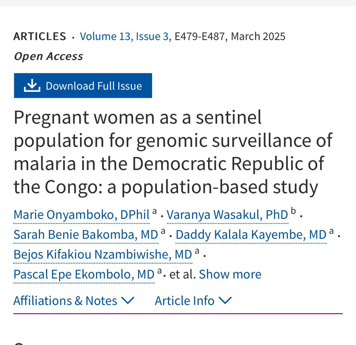 Publication alert ‼️ 

Sharing below the link to an interesting publication led by KSPH researcher Prof Marie Onyamboko. 

thelancet.com/journals/langl…