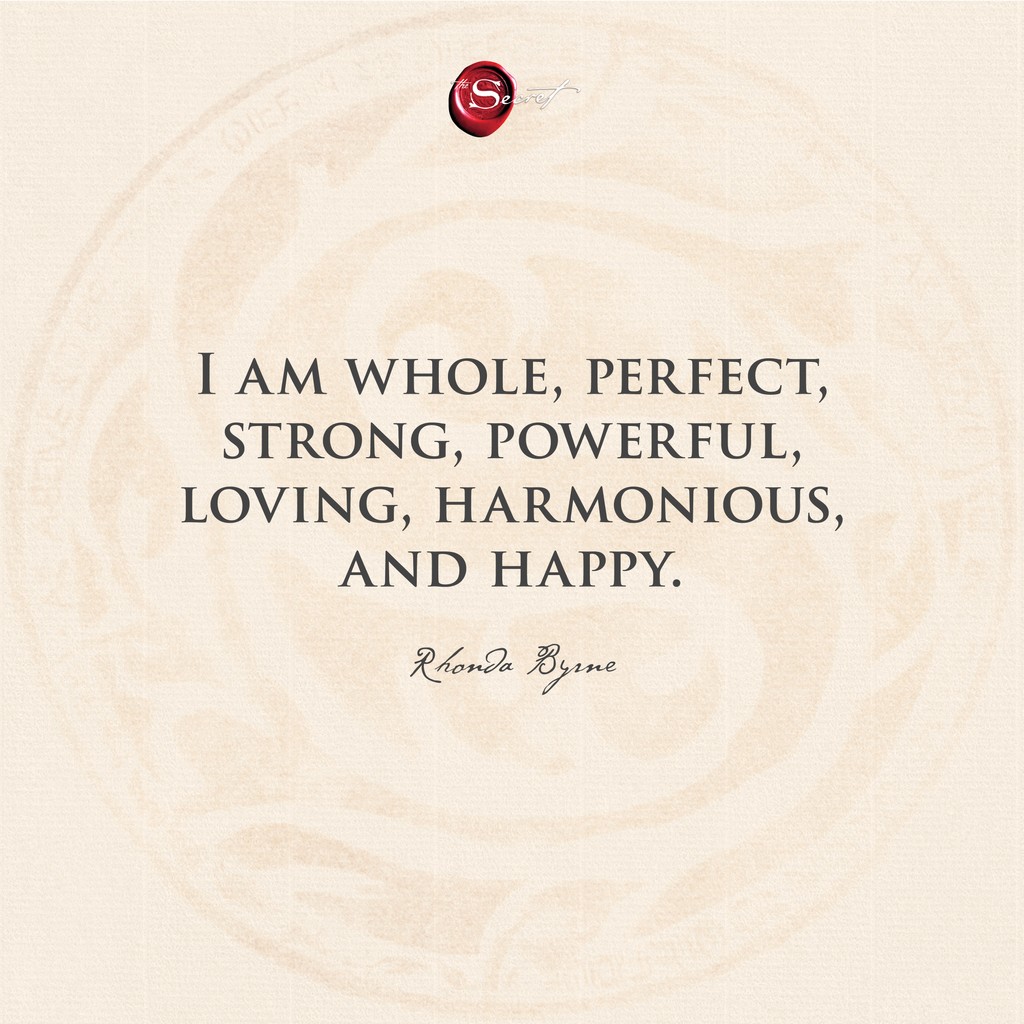 thesecret's tweet photo. What affirmations do you tell yourself daily? Share below! 💫

"I am whole, perfect, strong, powerful, loving, harmonious, and happy."

#RhondaByrne #TheSecret #lawofattraction #loa #visualization #manifestation #askbelievereceive https://t.co/mrsaWJgP4c