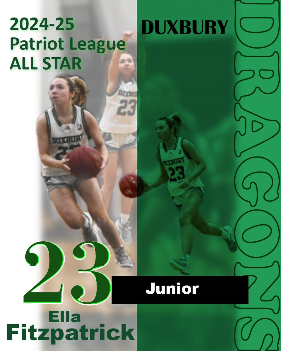 Congratulations to our Dragons being selected as 2024-2025 Patriot League All Stars
All-⭐️  Lyla Peters (3x)
All-⭐️  Ella Fitzpatrick
<a href="/DuxHSAthletics/">Duxbury Dragons Athletics</a> <a href="/DuxYouthHoops/">Duxbury Youth Hoops</a> <a href="/DuxburySports/">Clipper Sports</a>