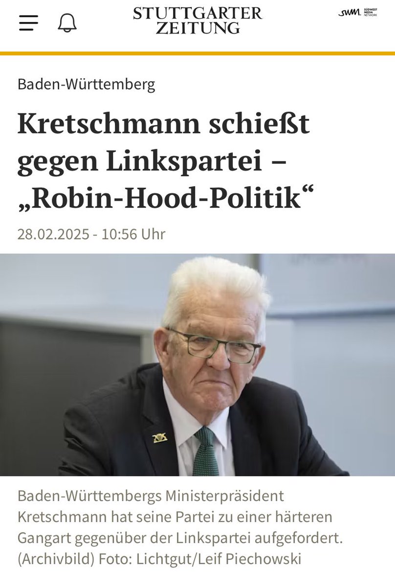 Den Reichen nehmen und den Armen geben. Genau unser Programm, Herr Kretschmann. ⁦<a href="/dieLinke/">Die Linke</a>⁩ 🏹🚩