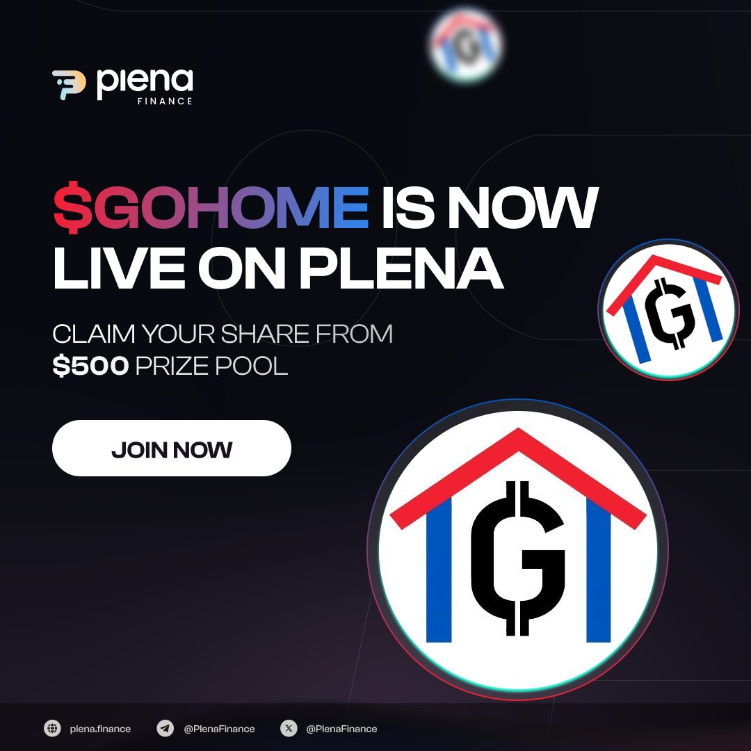 Plena - Crypto Super App (@plenafinance) on Twitter photo Pack it up, boys... It's time to GO HOME.
We're thrilled to announce that $GOHOME on Sol is now live on Plena Super App 🎉
To celebrate, we've partnered with <a href="/GoHome_Token/">GOHOME TOKEN</a> to give away $500 $GOHOME tokens to the community.
Here's your way HOME 👇 Pack it up, boys... It's time to GO HOME.
We're thrilled to announce that $GOHOME on Sol is now live on Plena Super App 🎉
To celebrate, we've partnered with <a href="/GoHome_Token/">GOHOME TOKEN</a> to give away $500 $GOHOME tokens to the community.
Here's your way HOME 👇