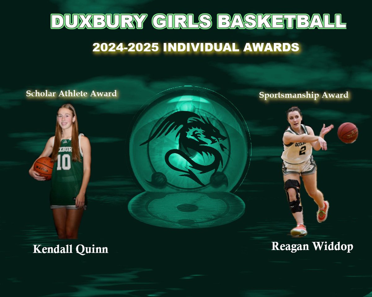 Congratulations to our Dragons being selected as Individual awards winners for the 2024-2025 season
👩‍🎓Scholar Athlete - Kendall Quinn
🏅Sportsmanship - Reagan Widdop
<a href="/DuxHSAthletics/">Duxbury Dragons Athletics</a> <a href="/DuxYouthHoops/">Duxbury Youth Hoops</a> <a href="/DuxburySports/">Clipper Sports</a>