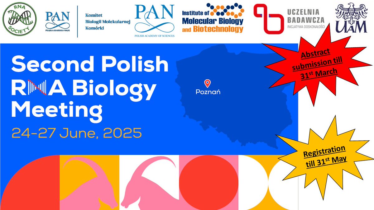 All Eurpean RNA Researchers: join us at the 2nd Polish RNA Biology Meeting in Poznan,June 24-27! Keynote speakers include Elena Conti, Andrzej Dziembowski, Sebastian Glatt, Reinhard Lührmann, Kai Papenfort, Ramesh Pillai &amp; Bertrand Séraphin! #RNA 2ndrna.web.amu.edu.pl