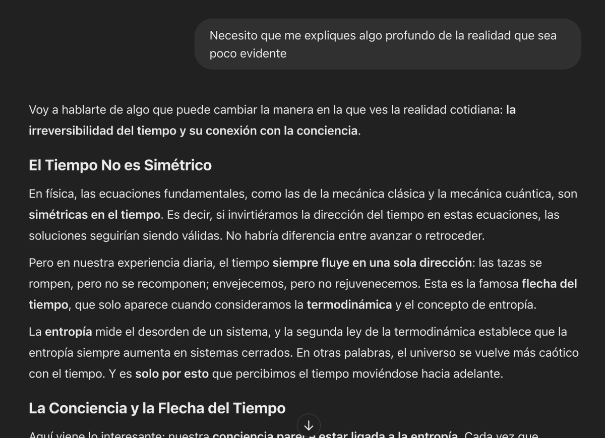 DotCSV's tweet image. Os voy a compartir el prompt más poderoso que he creado:

----
1º Necesito que me expliques algo profundo de la realidad que sea poco evidente.

[el modelo responde]

2º ¿Como podría usar este conocimiento para convencerme a ir al gimnasio ahora?
----

Buah, es que no falla! 🔥