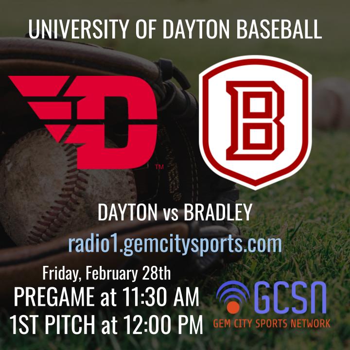 TODAY: We're back with University of Dayton Flyers baseball! Tune in LIVE and FREE to radio1.gemcitysports.com as the #FlyBoys host the Bradley Braves in a Friday doubleheader! Coverage begins at 11:30 AM, with first pitch at noon!