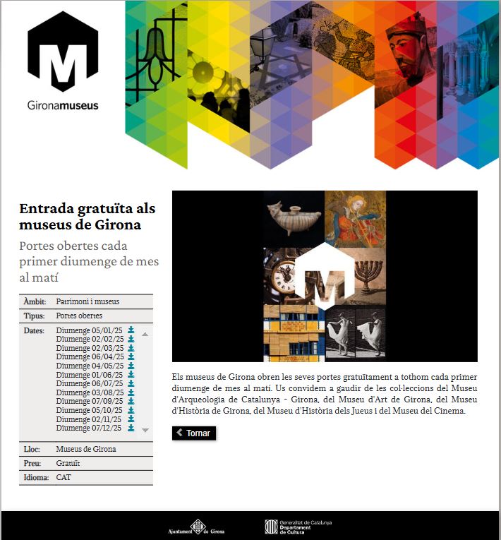 Delegació del Govern de Catalunya a Girona (@govgirona) on Twitter photo Aquest diumenge, el 1r del mes, cultura de franc! Els museus de la <a href="/gencat/">Generalitat de Catalunya</a> ofereixen l’entrada gratuïta. A #Girona, a més, #portesobertes a <a href="/macarqueologia/">Museu d'Arqueologia de Catalunya</a>,
<a href="/MuseuArtGirona/">Museu d'Art de Girona (md'A)</a>, <a href="/mhistoria_gi/">Museu d'Història de Girona</a>, Museu d'Història dels Jueus, <a href="/museucinema/">Museu del Cinema</a>. Us ho perdreu,😉?
ℹ️bit.ly/4fK6Pzu Aquest diumenge, el 1r del mes, cultura de franc! Els museus de la <a href="/gencat/">Generalitat de Catalunya</a> ofereixen l’entrada gratuïta. A #Girona, a més, #portesobertes a <a href="/macarqueologia/">Museu d'Arqueologia de Catalunya</a>,
<a href="/MuseuArtGirona/">Museu d'Art de Girona (md'A)</a>, <a href="/mhistoria_gi/">Museu d'Història de Girona</a>, Museu d'Història dels Jueus, <a href="/museucinema/">Museu del Cinema</a>. Us ho perdreu,😉?
ℹ️bit.ly/4fK6Pzu