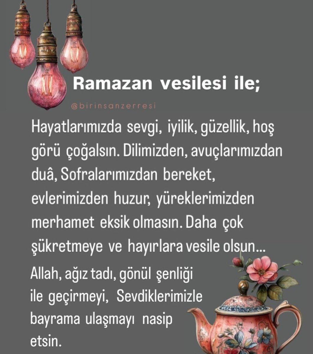 Allah'ım öyle bir Ramazan nasip etki aç muhtaç ev kalmasın,
Muhtaçlık yalnız sana olsun.
Amin 🤲

#HayırlıAkşamlar