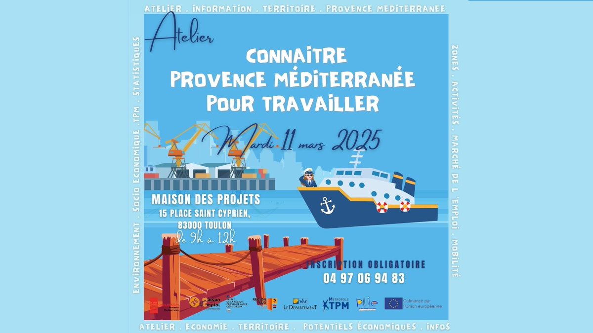 Maison de l'Emploi (@mde_pm) on Twitter photo 📢 Atelier : CONNAÎTRE PROVENCE MÉDITERRANÉE POUR TRAVAILLER 📢
Rejoignez-nous le 11 mars 2025 à #Toulon pour découvrir le marché de l’emploi et l’économie locale. Inscrivez-vous au 04 97 06 94 83 ou sur mde-pm.fr #statistiques #emploi #infoco <a href="/Citedesmetiers/">Cité des Métiers de Marseille et de PACA</a> 📢 Atelier : CONNAÎTRE PROVENCE MÉDITERRANÉE POUR TRAVAILLER 📢
Rejoignez-nous le 11 mars 2025 à #Toulon pour découvrir le marché de l’emploi et l’économie locale. Inscrivez-vous au 04 97 06 94 83 ou sur mde-pm.fr #statistiques #emploi #infoco <a href="/Citedesmetiers/">Cité des Métiers de Marseille et de PACA</a>