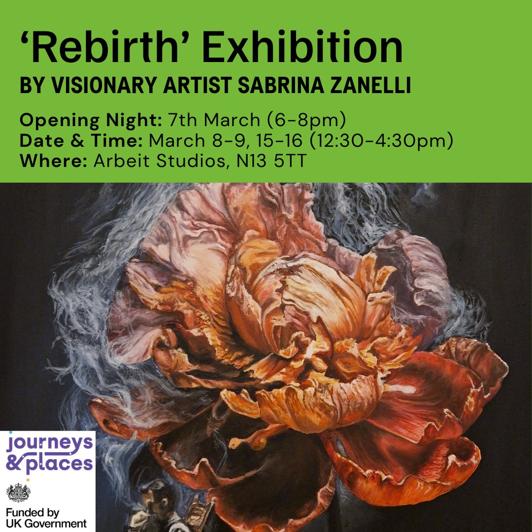 Join us for Rebirth, an exhibition by Sabrina Zanelli exploring human nature through oil paintings, conceptual pieces, and poetry.

📅 March 8-9, 15-16 (12:30-4:30pm), Arbeit Studios N13 5TT

Open Night: March 7th (6-8pm)

Find out more at [sabrinazanelli.art]