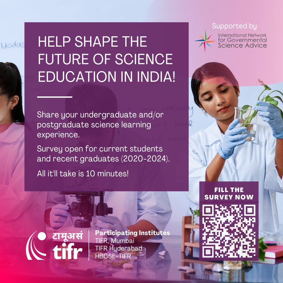 Are you a current #science UG/PG student, or did you complete your science degree in the last 5 years? 

This survey is for you!

Share your UG/PG science learning experience in this survey and help shape the future of science education in India: tifr.res.in/scied/StudentS…
