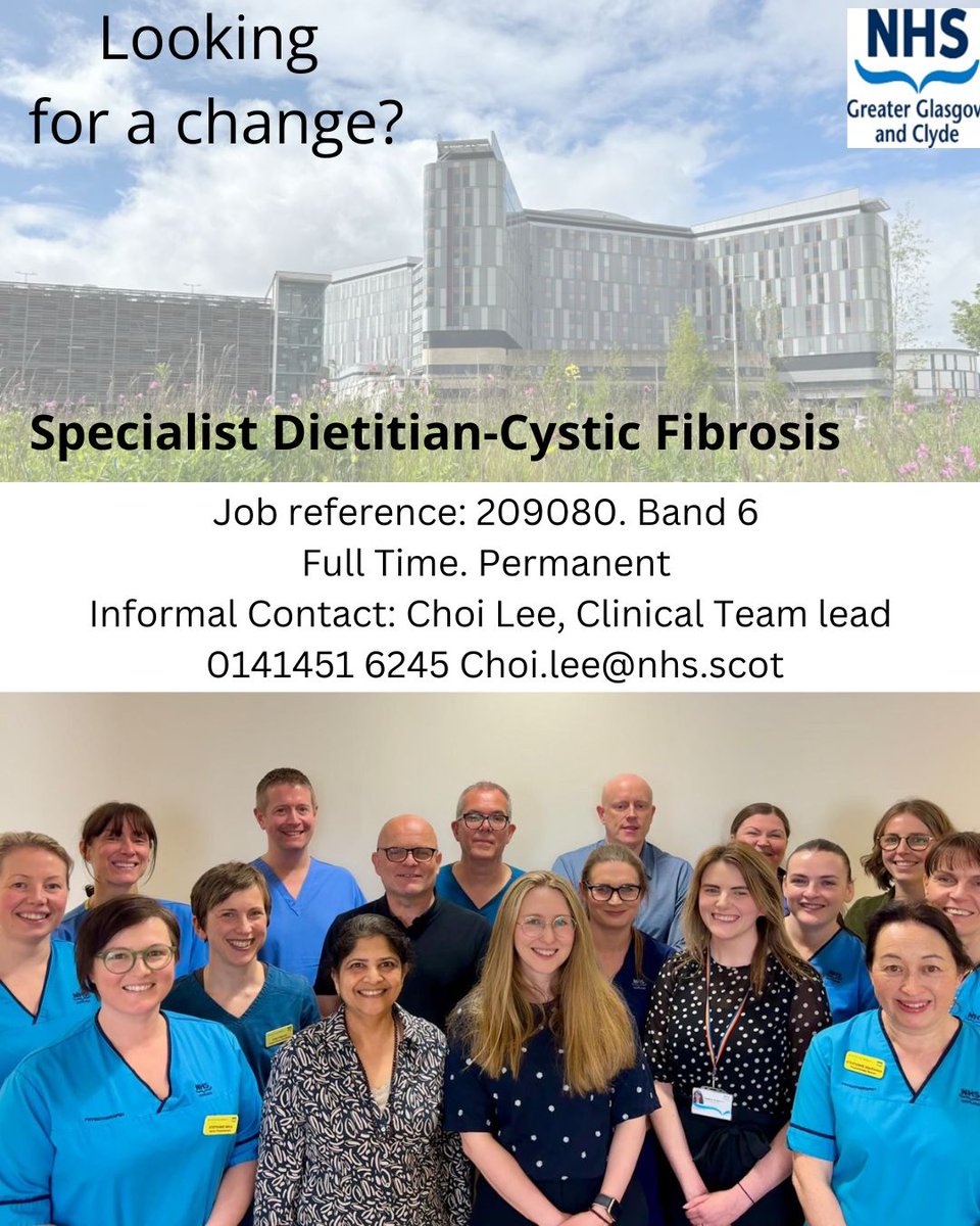 Are you a passionate dietitian looking for a fast-paced, dynamic role where you can truly make an impact? We’re looking for a Specialist Cystic Fibrosis Dietitian to join our supportive, multidisciplinary team!
✨ Why Join Us? ✨see thread &amp; link below 
apply.jobs.scot.nhs.uk/internal/Job/J…