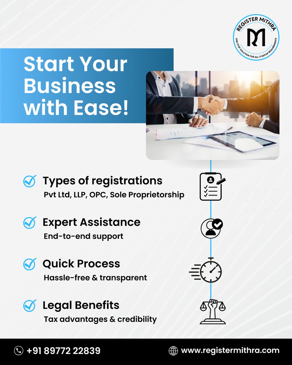 RegisterMithra's tweet photo. Kickstart your business journey today! 🚀 Experience hassle-free registration and expert guidance with Register Mithra. Turn your business dreams into reality.

📞 Call: +91 8977222839
🌐 https://t.co/N5WjNOEi80

#BusinessRegistration #CompanySetup #Startups #LegalServices https://t.co/B9E2ddFcTn