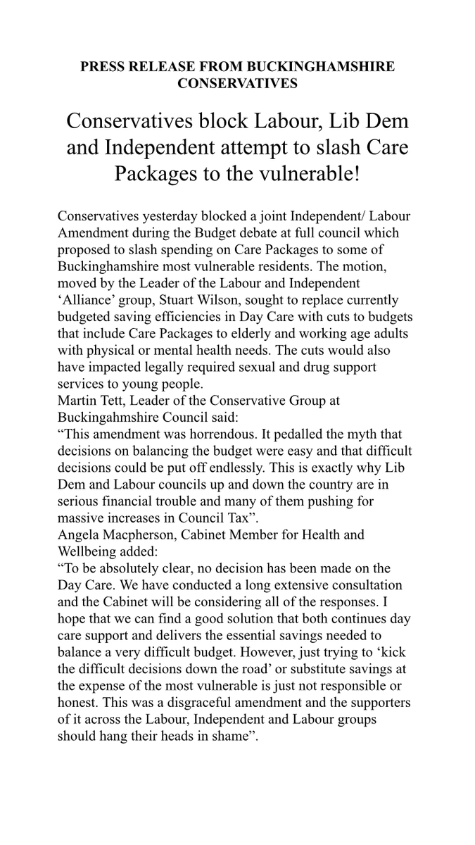 Care packages effect the elderly and many more of the most vunerable in our society, imagine if you/your parents/sibling/child no longer had access…We have a leader here that knows the importance of mandatory care. <a href="/MATatBucks/">Martin Anthony Tett</a>