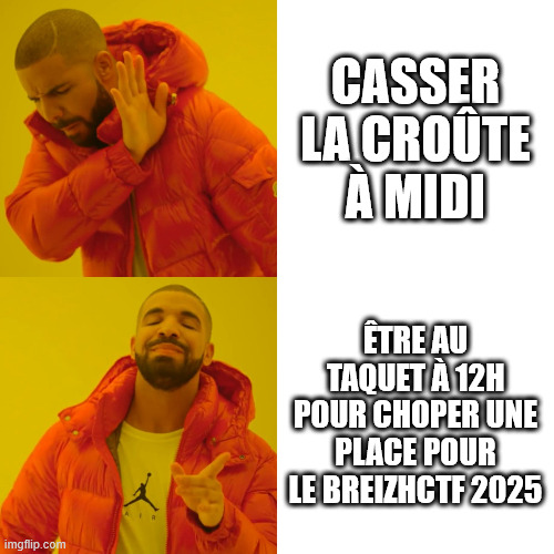 Chose promise, chose due !

C'est officiel, des places pour le #BreizhCTF2025 seront disponibles lundi 3 mars à 12h !

Rendez-vous sur breizhctf.com/inscription/