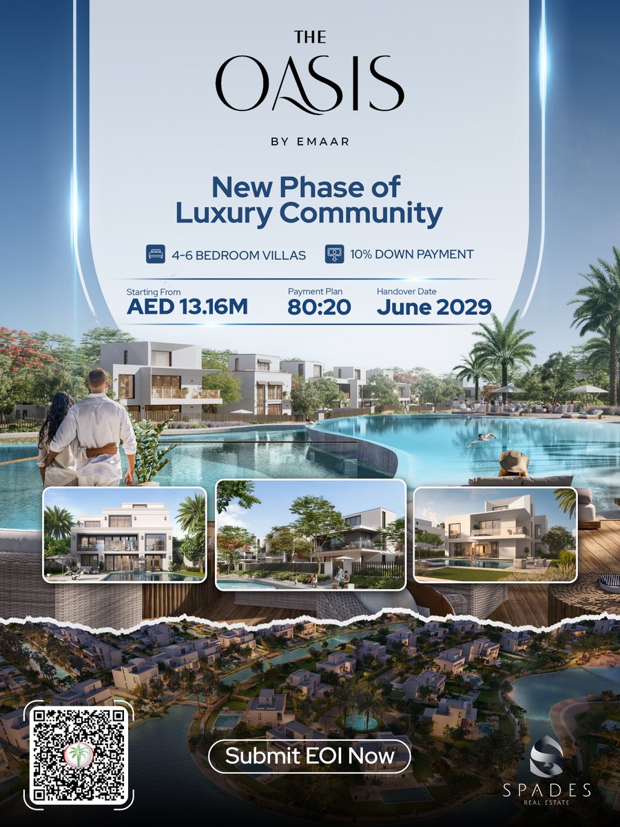spadesre's tweet photo. 🏡 Luxury Villas at The Oasis | Emaar ✨  

Spades Real Estate is pleased to present exclusive 4, 5 &amp; 6-bedroom villas at The Oasis, offering world-class luxury and serene waterfront living.  

📞 +971 50 473 4342  
✉️ info@spadesre.com  

#spadesre #Emaar #TheOasis https://t.co/Wre8VADc17