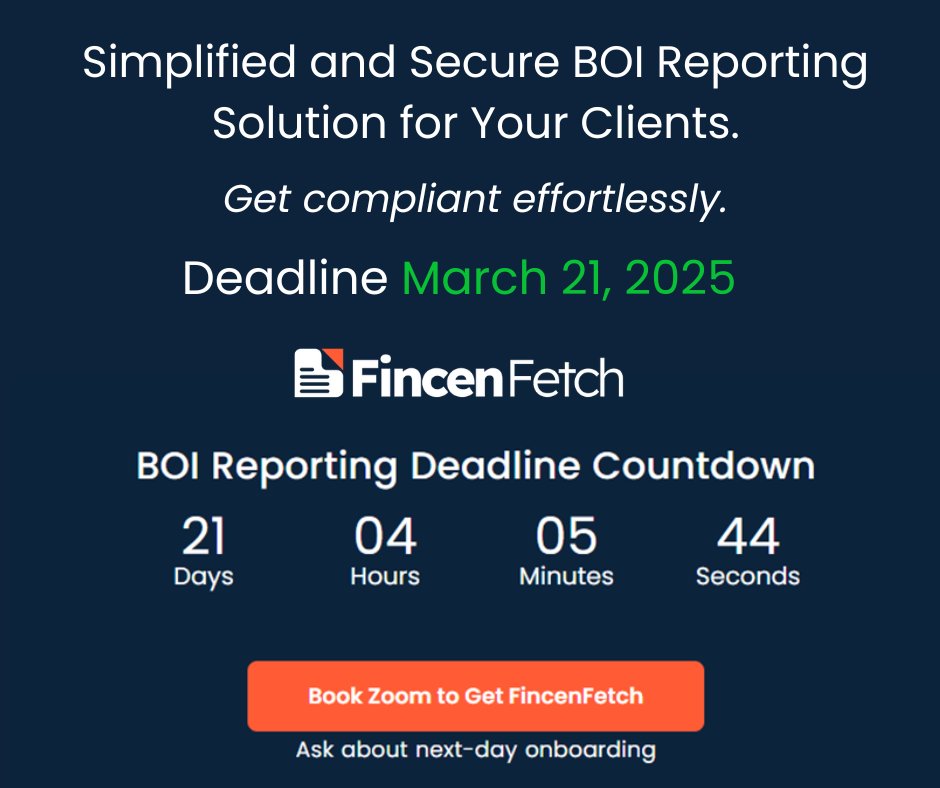 fincenfetch's tweet photo. See how we can help get you and your clients compliant today!  https://t.co/wIKUlnS4bN https://t.co/ZTjqZ91Gmb