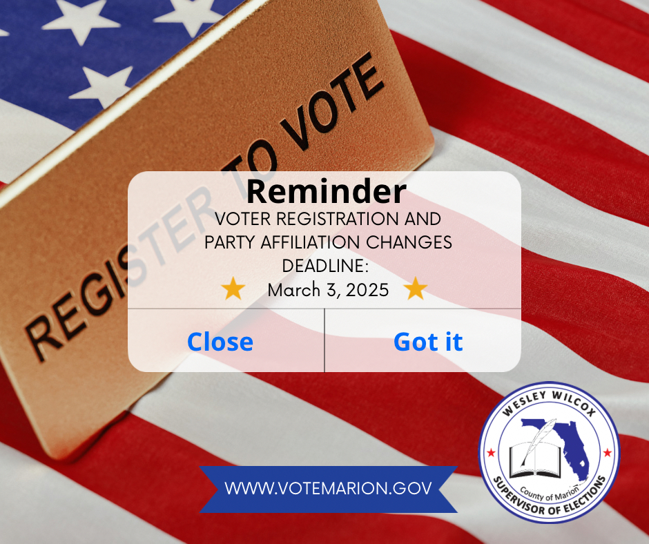 ‼️Attention‼️
Monday, March 3, 2025 is the deadline to register to vote for the April 1, 2025 Congressional District 6 Special General Election! You can visit us online at votemarion.gov 🇺🇸