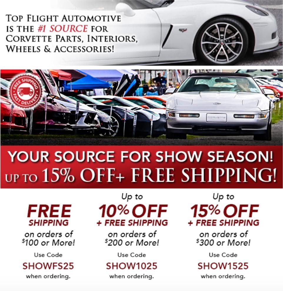 TopFlightAuto1's tweet image. Save Up To 15% OFF+ FREE Shipping!! Your source for show season!
Topflightautomotive.com/specials/ has an industry-leading inventory of Parts, Interiors, Wheels &amp;amp; Accessories &amp;amp; more! Offer expires 3/6/25. #Corvette #Mustang #CorvetteParts #MustangParts #Mopar #MoparParts #Camaro