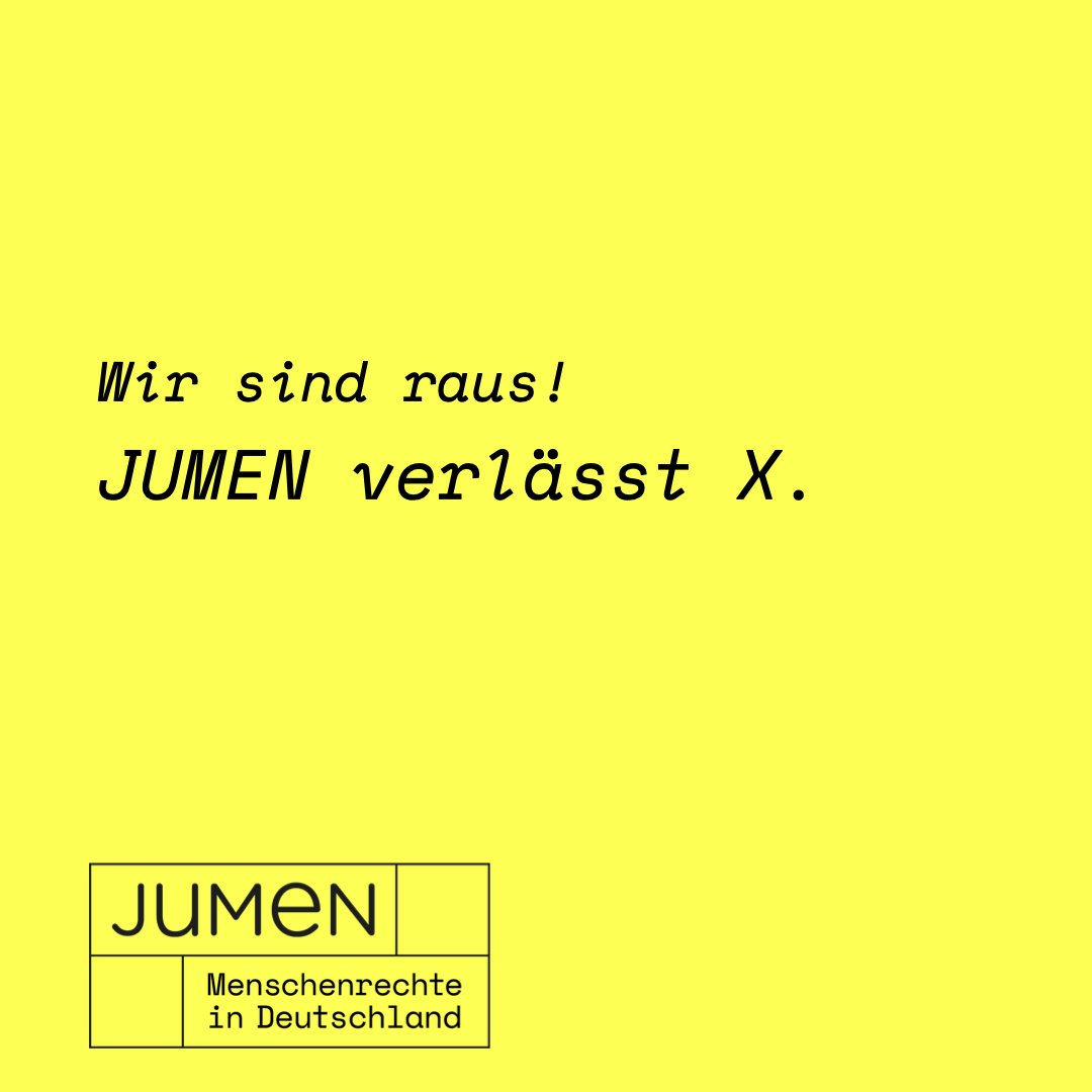 Wir sind schon länger nicht mehr aktiv bei X , nun machen wir es auch offiziell: JUMEN verlässt X. 
Ihr findet uns auf Instagram (Jumen_org), Bluesky (<a href="/jumen/">jumen</a>.bsky.social), LinkedIn (JUMEN e.V.). und Facebook!