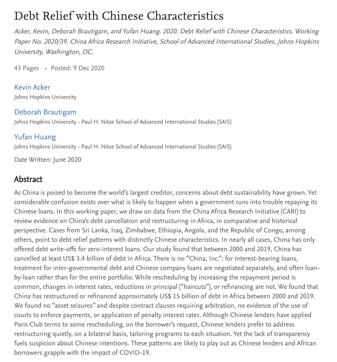 The narrative about China's "debt-trap diplomacy" in Africa is complete bullshit.

A study that looked at more than 1,000 loans to Africa found that Chinese lenders never seized assets, never used courts to enforce payments, and never applied penalty interest rates.