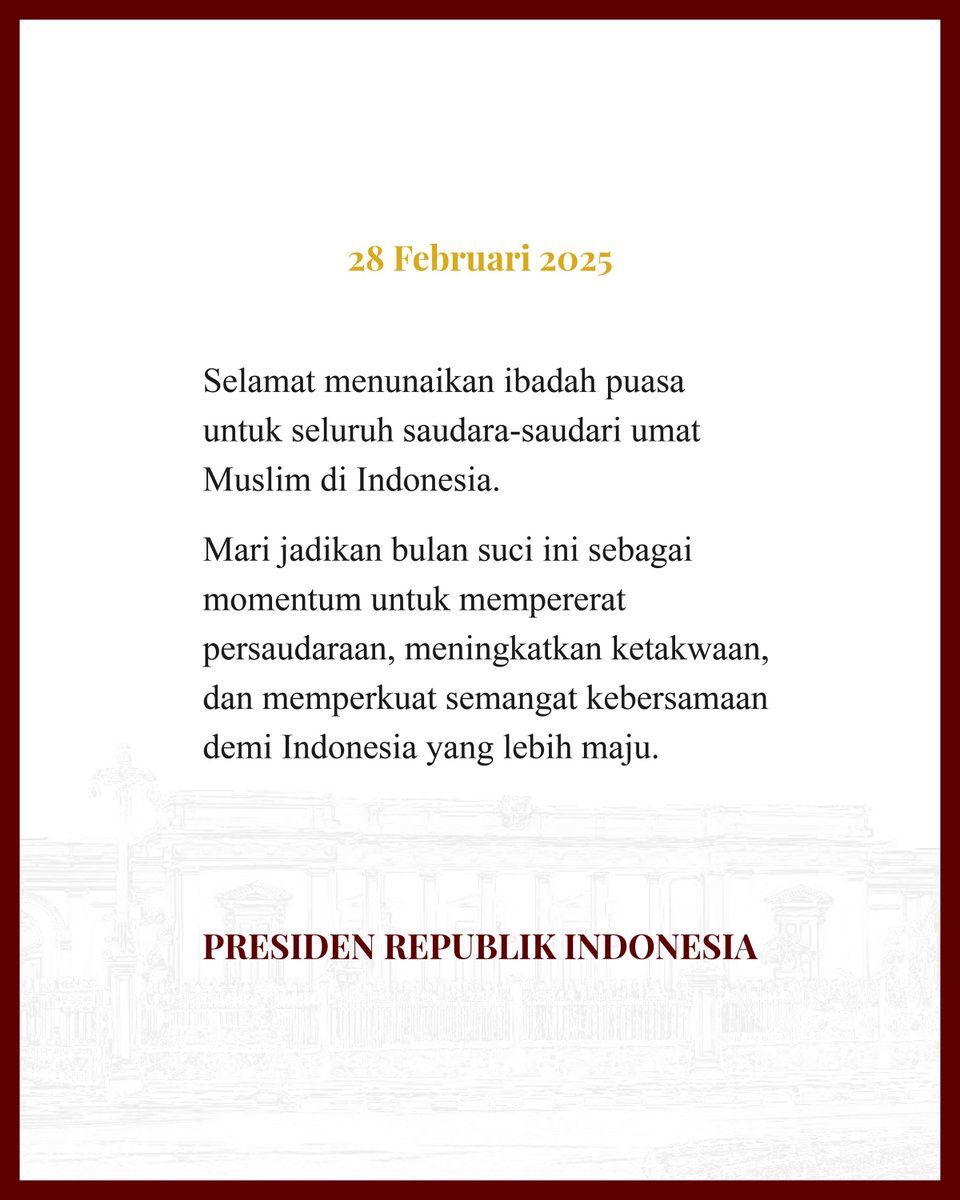prabowo's tweet image. Mohon maaf lahir dan batin.