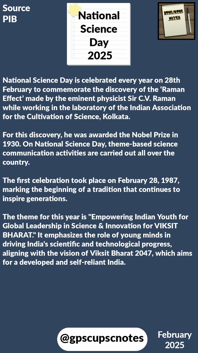 gpscupscnotes's tweet image. National Science Day 2025
રાષ્ટ્રીય વિજ્ઞાન દિવસ 2025

#NationalScienceDay 
#nationalscienceday2025 

#GPSC 
#UPSC 
#KPSC 
#MPSC 
#TNPSC 
#UPPSC 
#MPPSC 
#APPSC