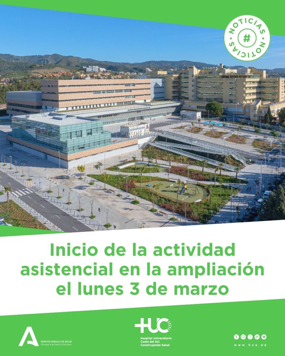 📢 ¡Atención! A partir del lunes 3 de marzo, las consultas y el hospital de día de Digestivo 🏥 (ascitis, EII, hepatocarcinoma…) estarán en el nuevo edificio.

⏳ Ven con tiempo para no perderte y llegar sin prisas. ¡Te esperamos! 😊
#NuevaUbicacionHUCS

<a href="/ASCostadelSol/">Área Hospitalaria Costa del Sol</a>
