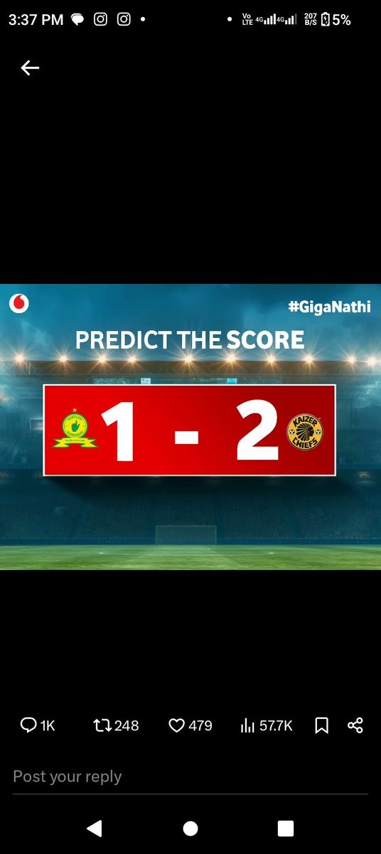 222motso2's tweet photo. @Vodacom @KaizerChiefs Kaizer Chiefs 2-0/ 2-1 KC Win https://t.co/vomm6PBt3p