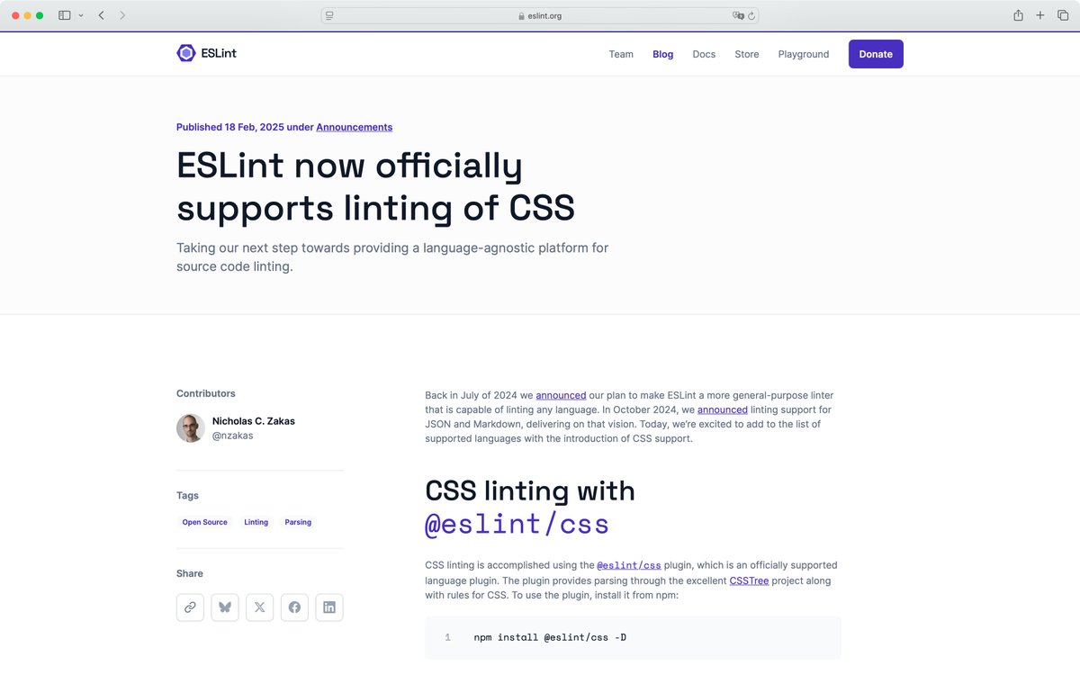 forwebdev's tweet image. ESLint теперь официально поддерживает линтинг CSS: несколько готовых правил, поддержка кастомного синтаксиса и другие подробности → eslint.org/blog/2025/02/e…